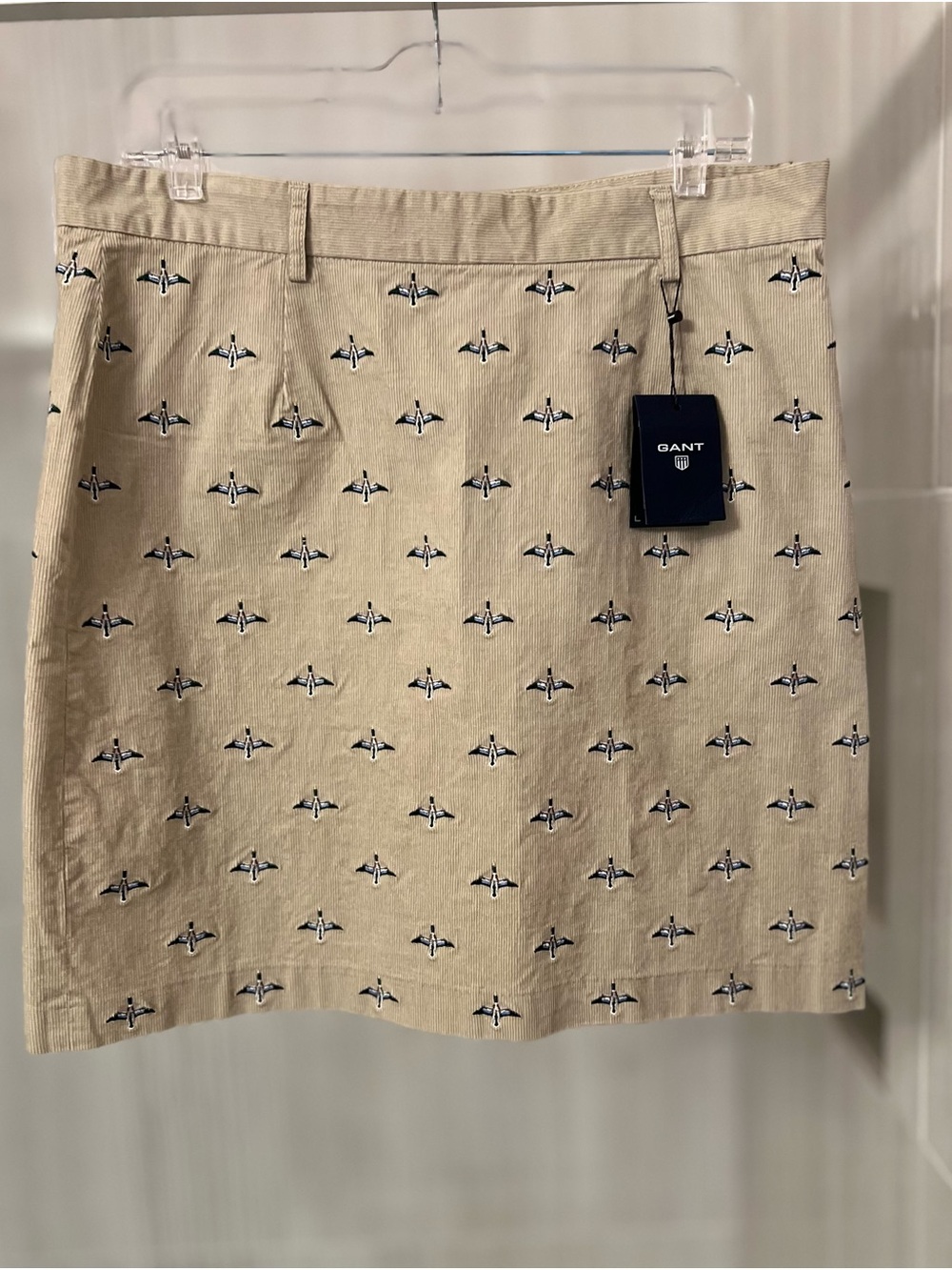 NWT GANT Duck Embroidered Fine Corduroy Mini Skirt Beige Tan US Size M